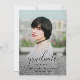 Anúncio Graduação em Foto com Glitter Prateado Moderno Omb