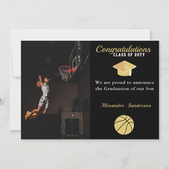 Anúncio Graduação em preto branco e Ouro para basquete (Frente)