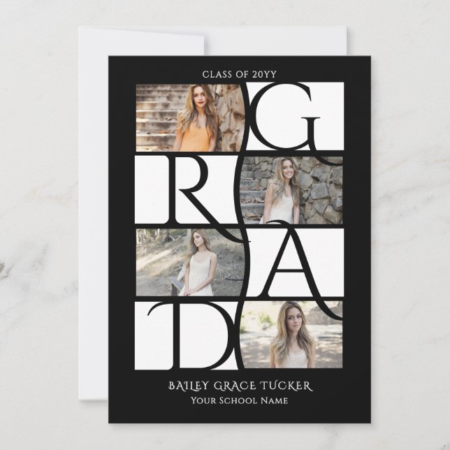 Anúncio Graduação em preto e branco com 5 fotos do Formand (Frente)