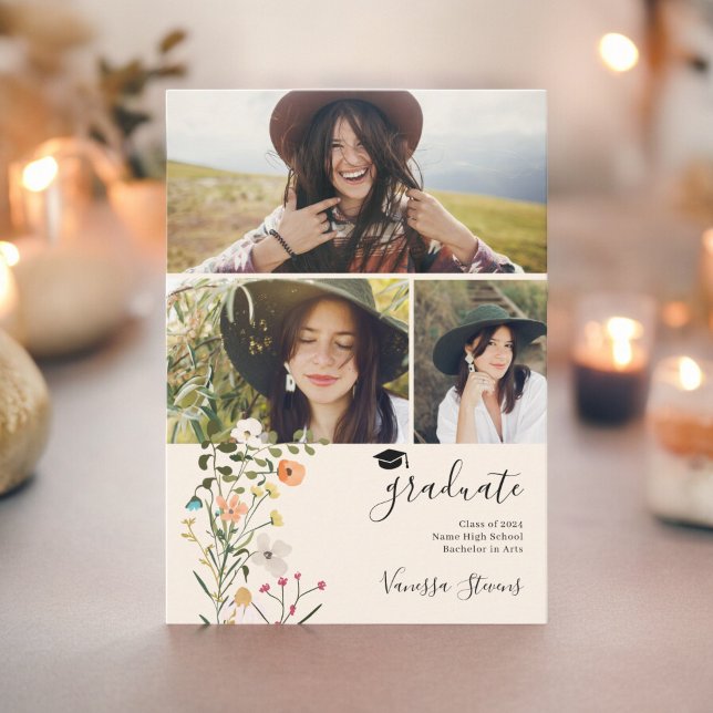 Anúncio Graduação em primavera de flores silvestres boêmic (Bohemian meadow wildflowers spring graduation announcement)