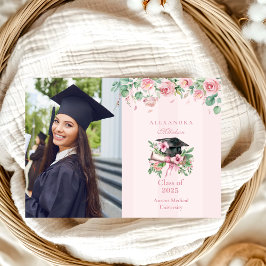 Anúncio Graduação Floral Cor-de-Foto Rosa Moderna