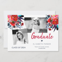 Anúncio Graduação floral de colagem de formandos elegantes