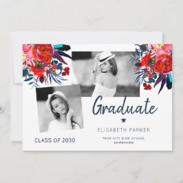 Anúncio Graduação floral de colagem de formandos elegantes
