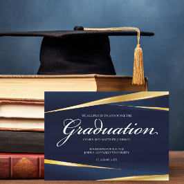 Anúncio Graduação Formal Geométrica Dourada Azul Elegante 