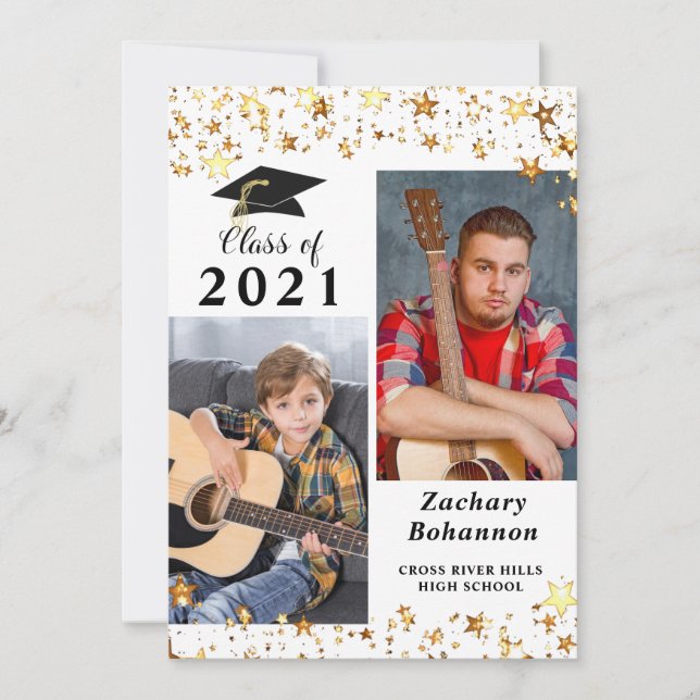 Anúncio Graduação Foto de Estrelas Douradas Pretas (Frente)