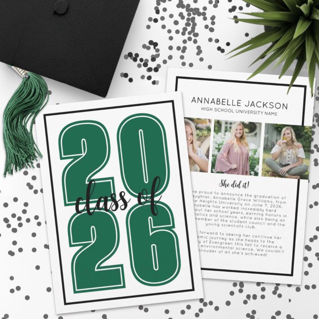 Anúncio Graduação Foto Verde Formatura (Simple Script Graduate Photo Green Graduation Announcement)
