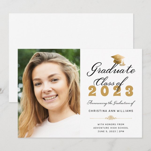 Anúncio Graduação Foto White Dourada Script Classe de 2023 (Frente/Verso)