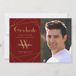 Anúncio Graduação Geométrica de Foto Monograma de Maroon M