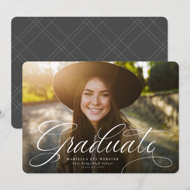 Anúncio Graduação horizontal simples do formando de script (Frente/Verso)