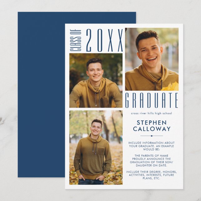Anúncio Graduação Moderna 3 Fotos Azul (Frente/Verso)