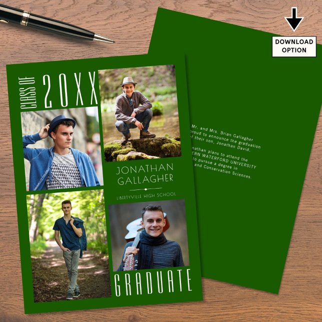 Anúncio Graduação Moderna Com Quatro Fotos Verdes (Criador carregado)