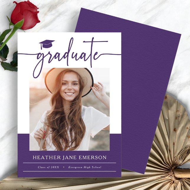 Anúncio Graduação Moderna Roxa (Purple Modern Photo Graduation Announcement by Painted Paperie
)