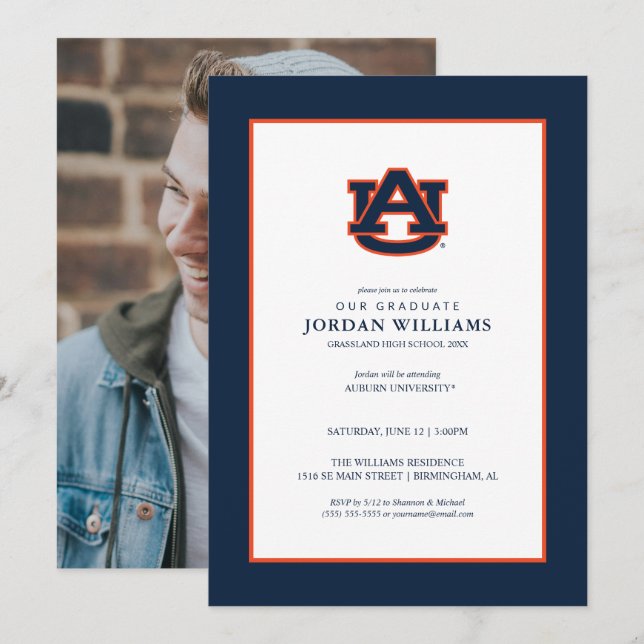 Anúncio Graduação na Universidade de Auburn | Auburn Tiger (Frente/Verso)