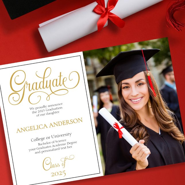 Anúncio Graduação na Universidade de Fotos do Elegant Scri (Elegant Script Photo College University Graduation Announcement)