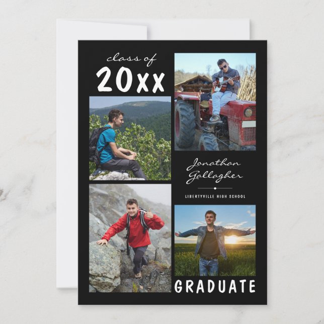 Anúncio Graduação Nome manuscrito 4 Colagem de Fotos Preto (Frente)