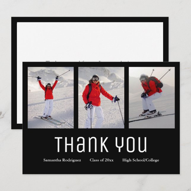 Anúncio Graduação Obrigado Moderno 3 Foto Preto Branco (Frente/Verso)