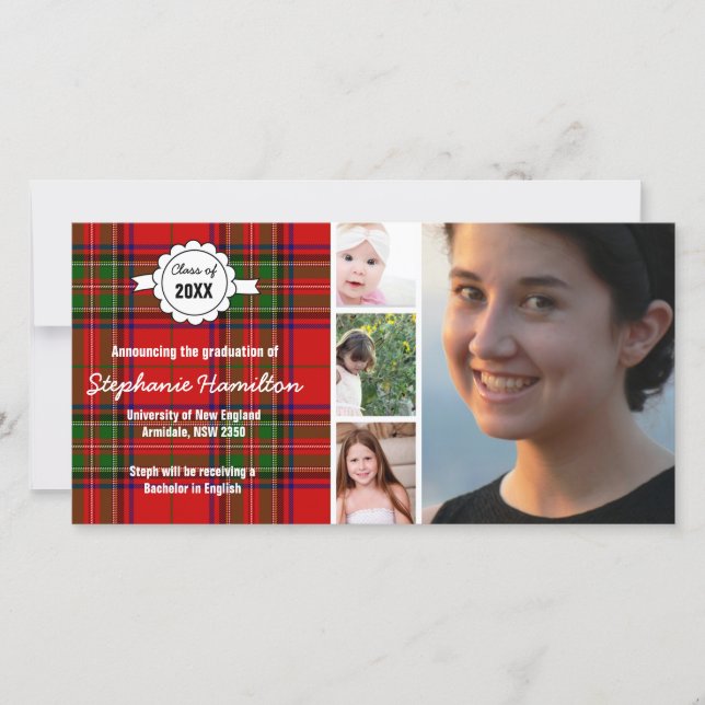 Anúncio Graduação personalizada de fotos de tartan (Frente)