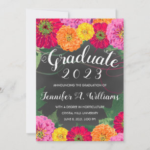 Anúncio Graduação Rosa Zinnia Floral Watercolor Cinza 2023