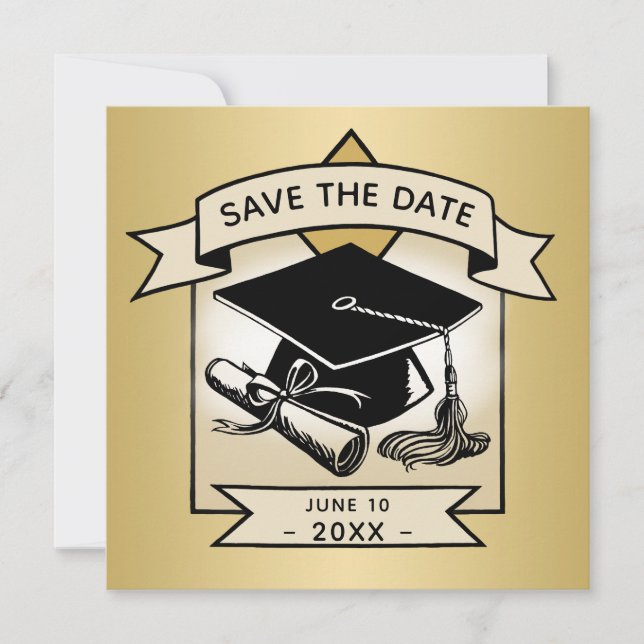 Anúncio Graduação Salva a Data Dourada Boné Elegante (Frente)