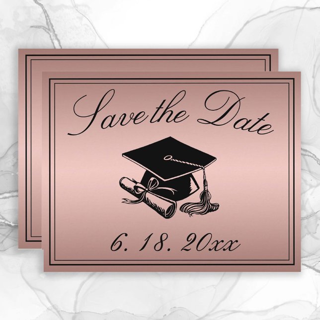 Anúncio Graduação Salve a Data Rosa Dourada Diploma do Bon (Rose Gold Save the Date Graduation Announcement)