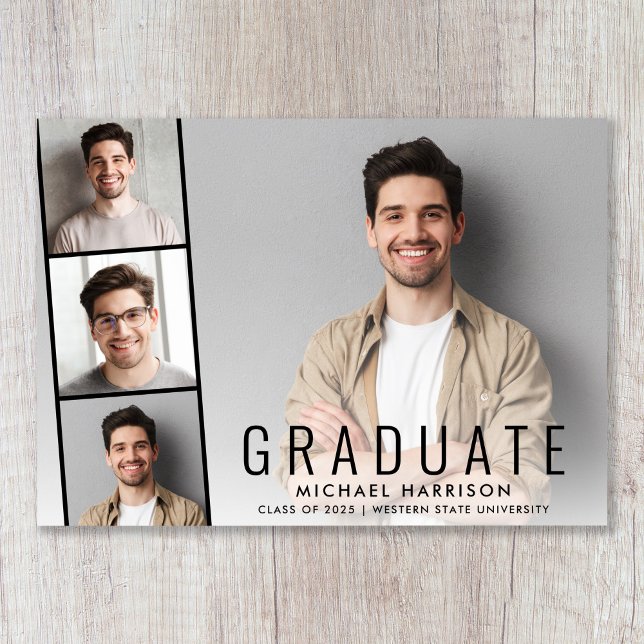 Anúncio Graduação Simples de Fita Fotográfica Moderna (Cherish the milestone: share your graduate's achievement with a custom photo graduation announcement)