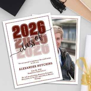 Anúncio Graduação Turma de 2026 Vermelho Escuro Moderno e