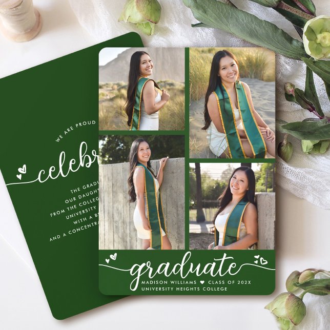 Anúncio Graduação Verde 4 Foto Caligrafia Coração Moderna (Criador carregado)