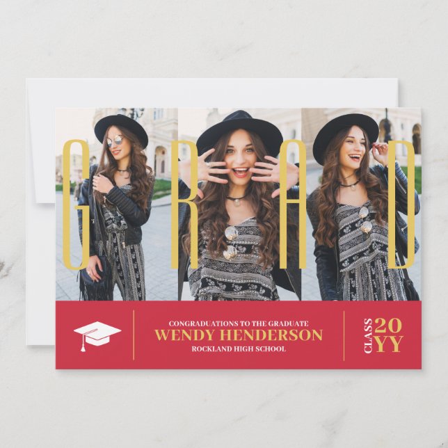 Anúncio Graduação Vermelha de Colagem de Fotos Moderna Sim (Frente)