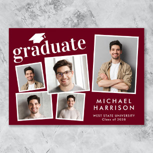 Anúncio Graduação Vermelha Moderna 5 Foto Burgundy