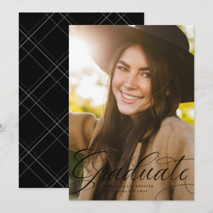 Anúncio Graduação vertical a preto do formando de script e
