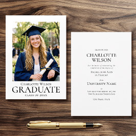 Anúncio Graduate Announcement Card Photo Formal Simple