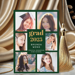 Anúncio Graduation Green 6 Colagem de Fotos Script Dourado