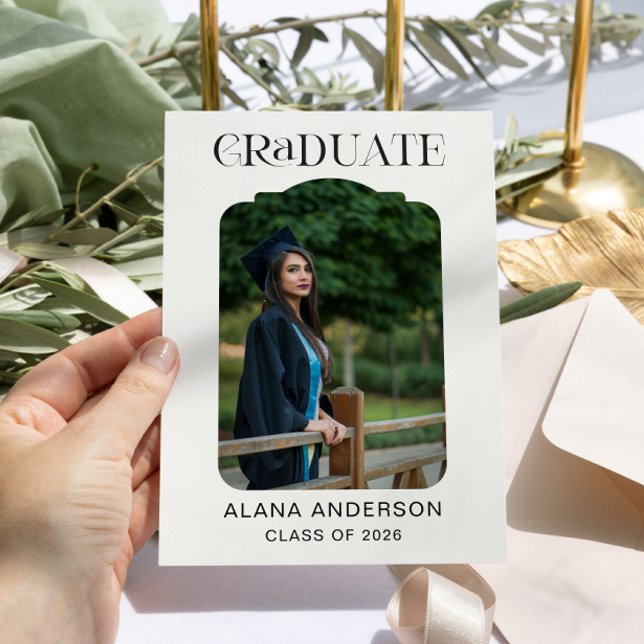 Anúncio Graduation Photo Announcement Modern Arch Black (Criador carregado)