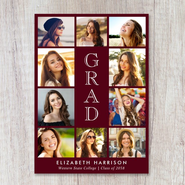Anúncio Graduation Photo Collage Burgundy (Graduation Photo Collage Burgundy Announcement)