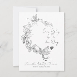 Anúncio Gravidez Botânica Floral de Hummingbird Desenhada 