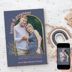 Anúncio Gravidez de Foto em Arco Dourado Feliz e Grávida