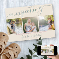 Gravidez Rosa Verde de Foto Quadrada Elegante Scri