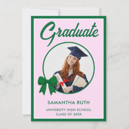 Anúncio Green Gingham Bow Photo Graduation Announcement