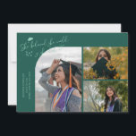Anúncio Green Graduate She Believed Multi Photo<br><div class="desc">Modern and whimsical graduation announcement photo card featuring 3 photos on the front and 1 on the back. The text says "She believed she could so she did" with twinkling stars. Add the graduate's name,  information,  and message to personalize this card. Green.</div>