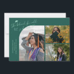 Anúncio Green Graduate She Believed Multi Photo<br><div class="desc">Modern and whimsical graduation announcement photo card featuring 3 photos on the front and 1 on the back. The text says "She believed she could so she did" with twinkling stars. Add the graduate's name,  information,  and message to personalize this card. Green.</div>