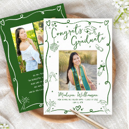 Anúncio Green Hand Drawn Doodles Graduation 4 Photo White