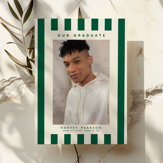 Anúncio Green Sporty Stripes 2 Photo Graduation (Criador carregado)