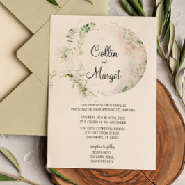 Anúncio Greenery Wreath Wedding Invitation