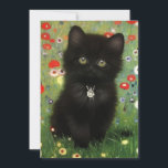 Anúncio Gustav Klimt Kitten<br><div class="desc">Cartão com um gatinho Gustav Klimt! Este gatinho preto veste um colar prateado e se senta num campo de flores vermelhas,  azuis,  brancas e amarelas. Um presente maravilhoso para amantes de gatos e entusiastas de arte austríacos!</div>