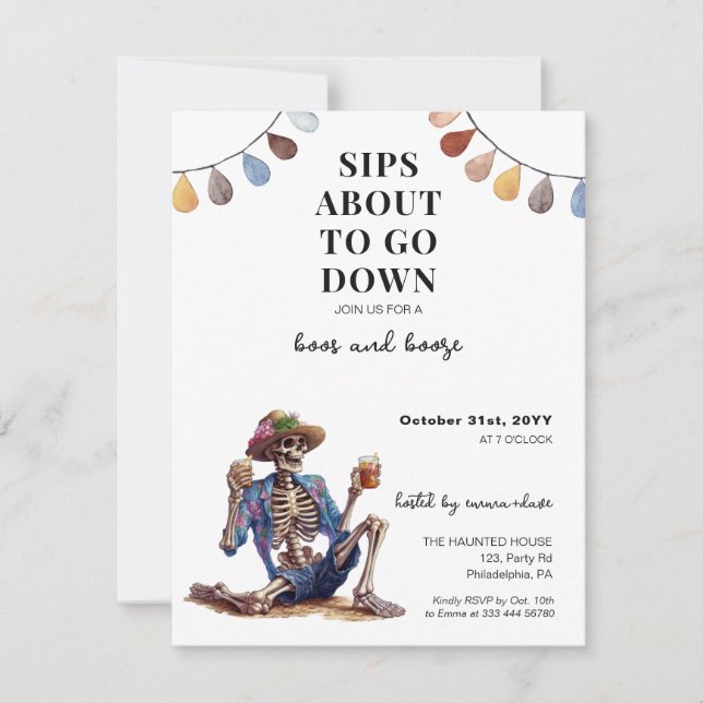 Anúncio Halloween Boos e Booze, esqueleto do Partido Adult (Frente)