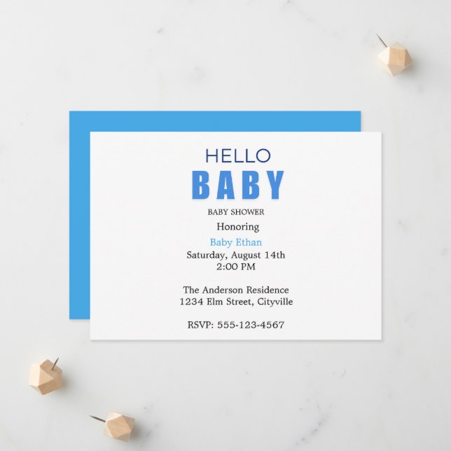 Anúncio Hello Baby Ethan Shower Invitation (Frente/Verso In Situ)