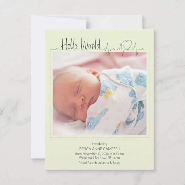 Anúncio Hello, World Baby Announcement Card (Frente)