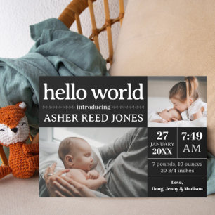 Anúncio Hello World Birth Announcement - Black & White