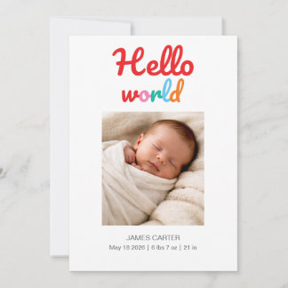 Anúncio Hello World Thank You Birth Announcement