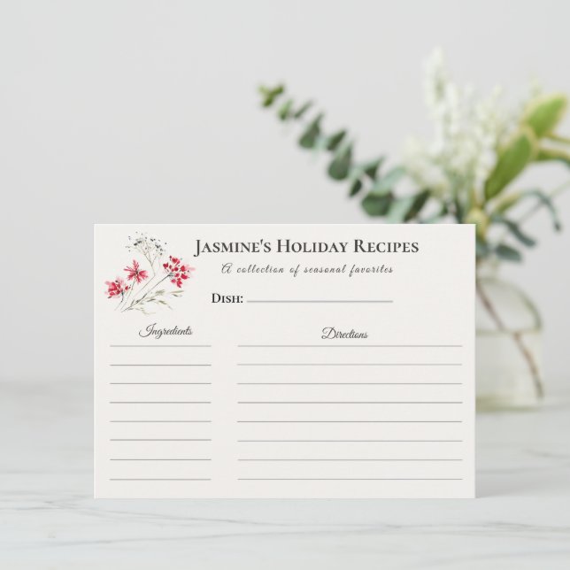 Anúncio Holiday Recipe Card – Personalized Winter Floral D (Em pé/Frente)